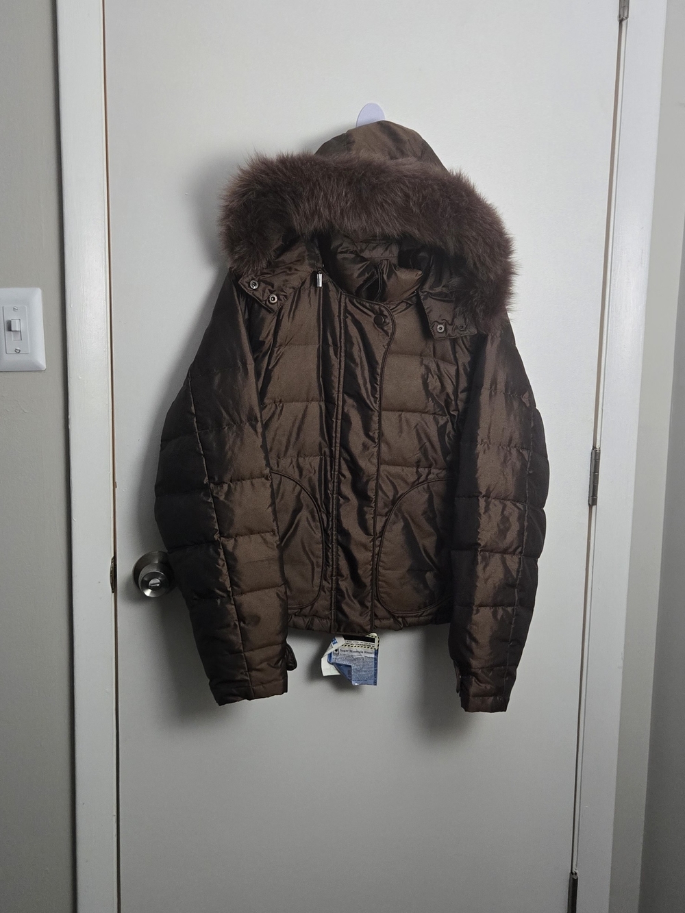 Mixit Brown Hooded Puffer Jacket with Fur Trim